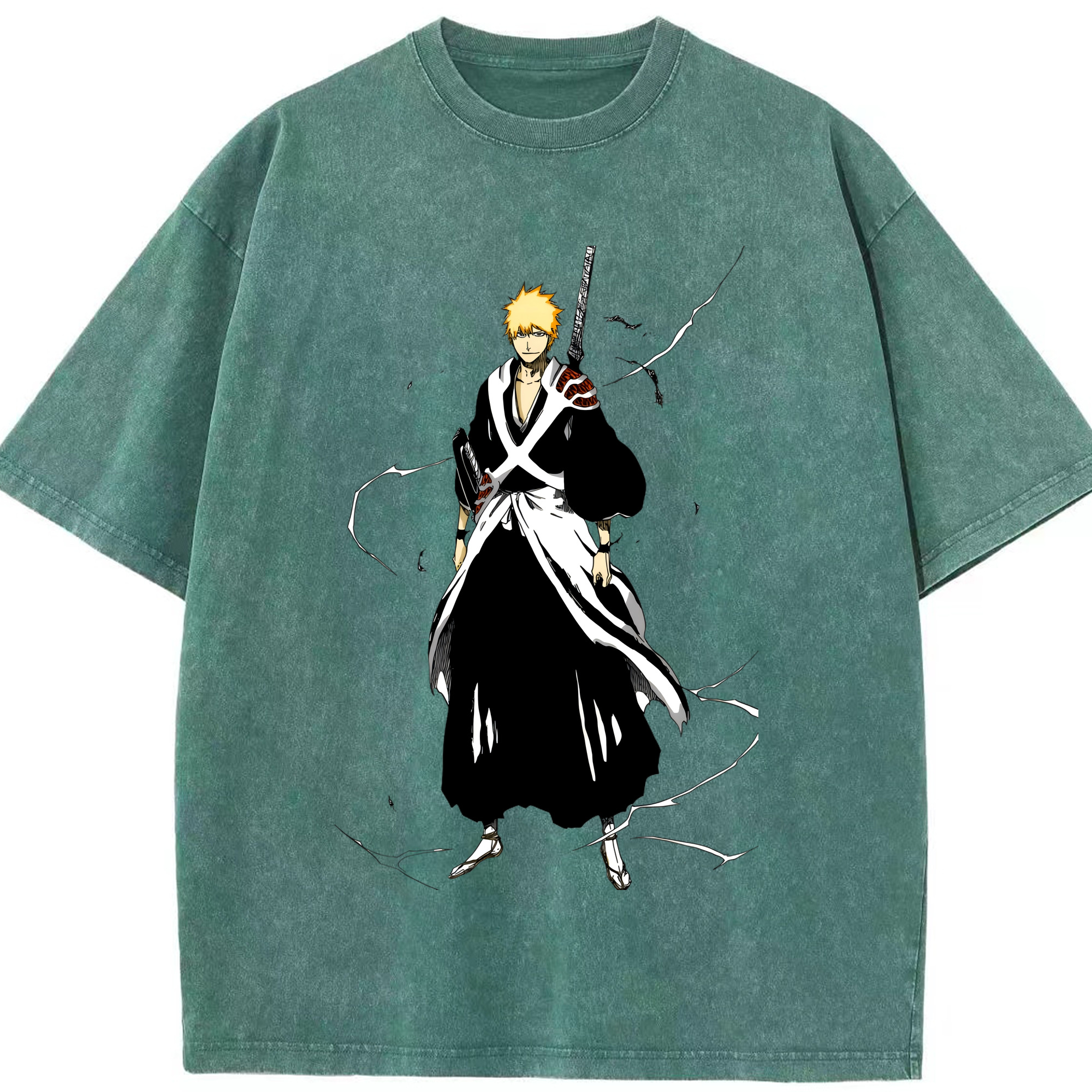 （画像用） ブリーチ 黒崎一護（くろさき いちご）BLEACH Kurosaki Ichigo 綿100% ヴィンテージ風 半袖Tシャツ（フロントプリント）